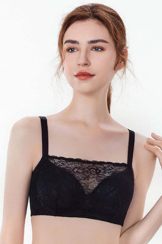 3/4 Cup Lace Top Back Bra (Black)